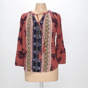 Mason & Belle Caseey Tassel Detail Coral Boho Blouse